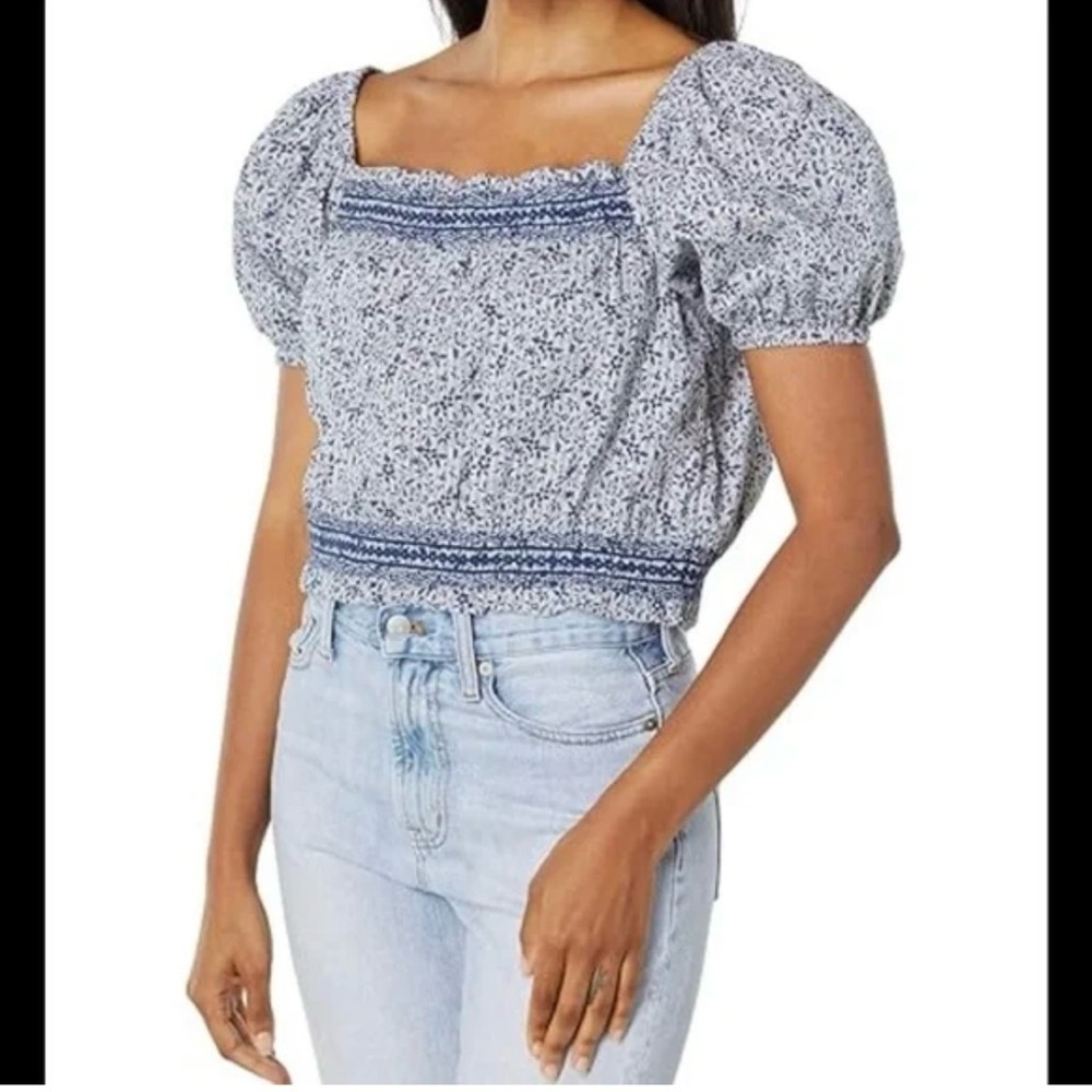 Madewell Blue Patterned Puff Sleeve Blouse